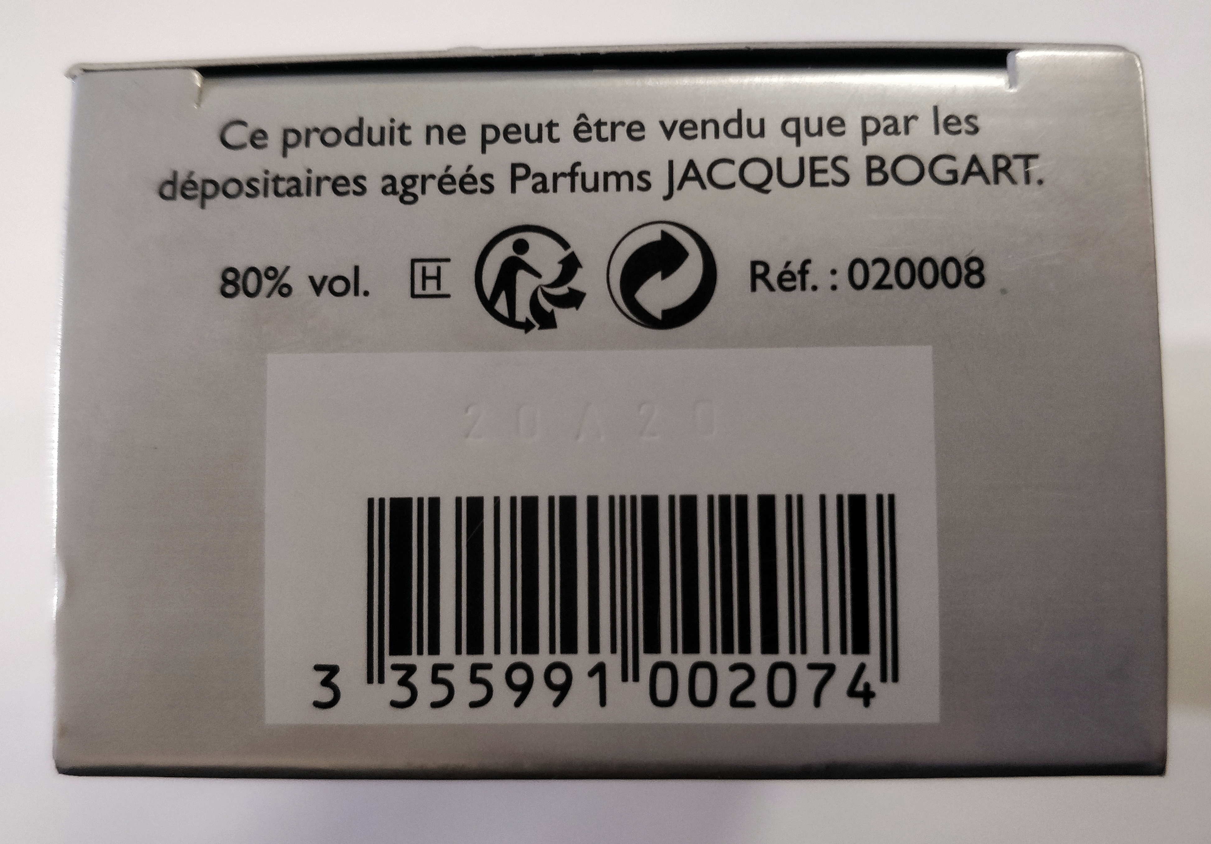 Туалетная вода 100 мл Jacques Bogart Bogart Pour Homme - фото штрих-кода и батч-кода на коробке