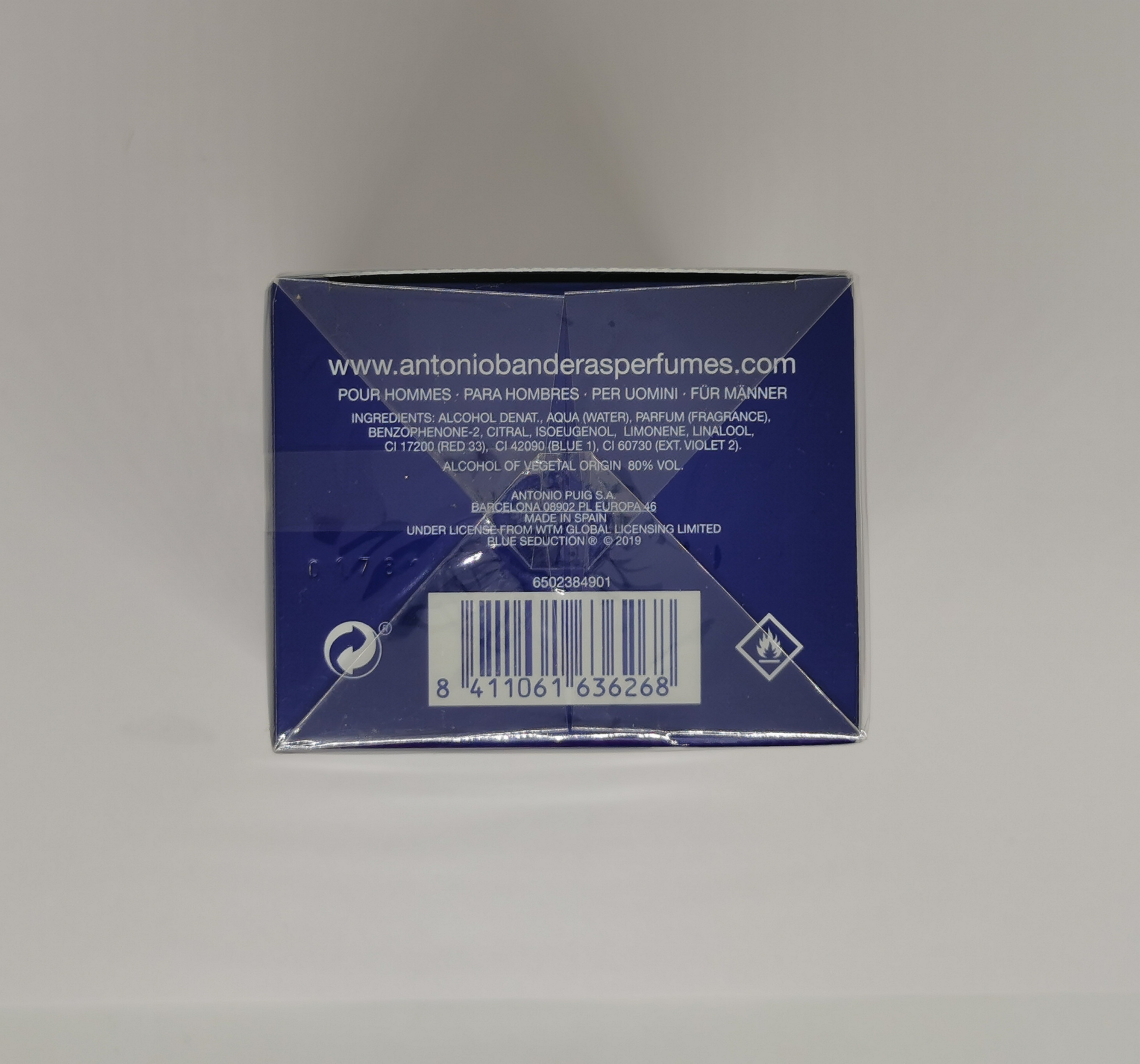 Туалетная вода 100 мл Antonio Banderas Blue Seduction - фото штрих-кода и батч-кода на коробке