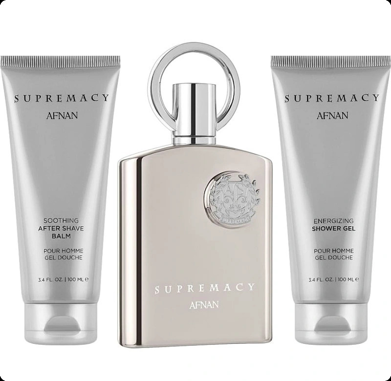 Afnan Supremacy Silver Pour Homme Набор (парфюмерная вода 100 мл + гель для душа 100 мл + бальзам после бритья 100 мл) для мужчин