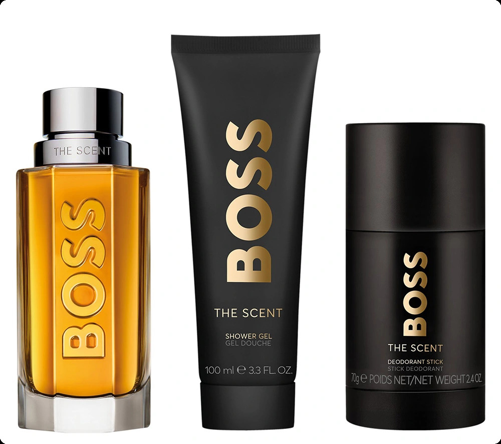Hugo Boss Boss The Scent Набор (туалетная вода 100 мл + гель для душа 100 мл + дезодорант-стик 70 гр) для мужчин