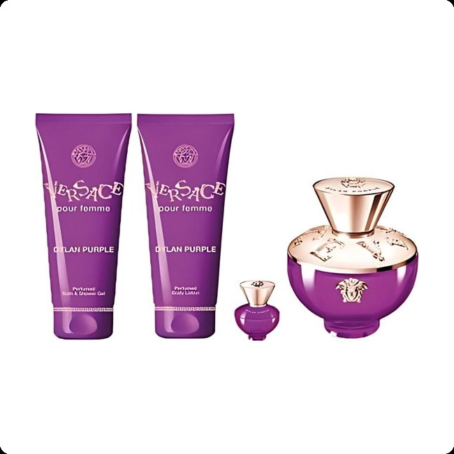 Versace Dylan Purple Набор (парфюмерная вода 100 мл + парфюмерная вода 5 мл + гель для душа 100 мл + лосьон для тела 100 мл) для женщин