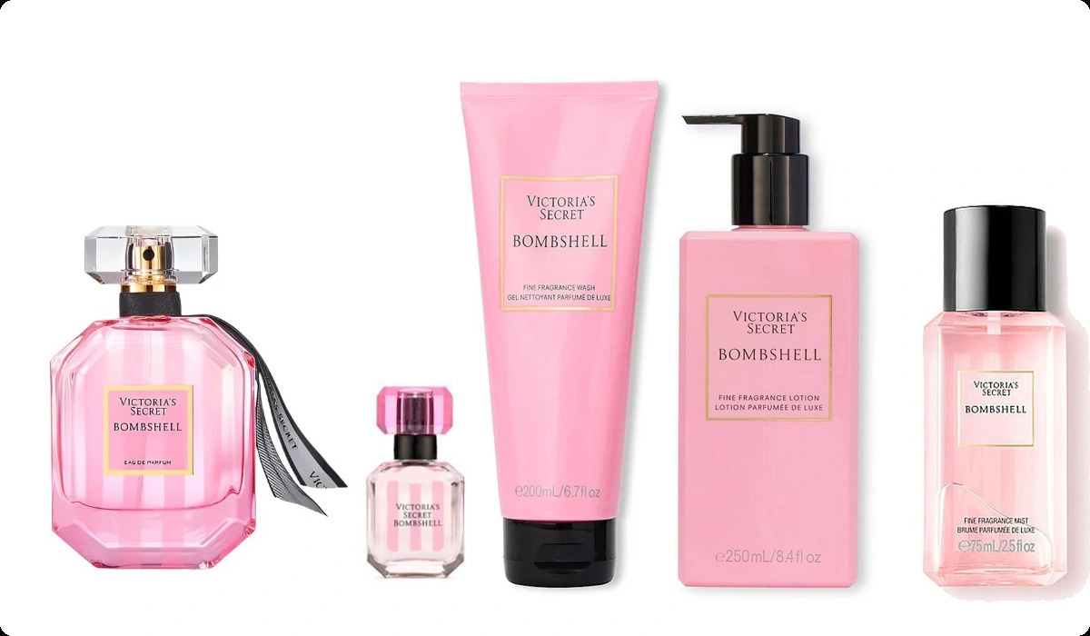 Victoria`s Secret Bombshell Набор (парфюмерная вода 100 мл + парфюмерная вода 7.5 мл + гель для душа 200 мл + лосьон для тела 250 мл + дымка для волос 75 мл) для женщин