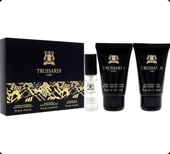 Trussardi Uomo Набор (туалетная вода 10 мл + гель для душа 30 мл + бальзам после бритья 30 мл) для мужчин