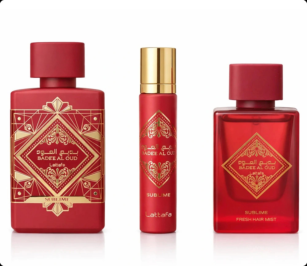 Lattafa Perfumes Badee Al Oud Sublime Набор (парфюмерная вода (уценка) 100 мл + парфюмерная вода (уценка) 12 мл + дымка для волос (уценка) 50 мл) для женщин и мужчин