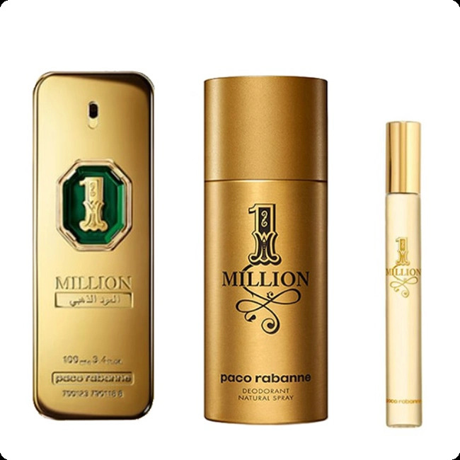Paco Rabanne 1 Million Golden Oud Набор (духи 100 мл + духи 10 мл + дезодорант-спрей 150 мл) для мужчин