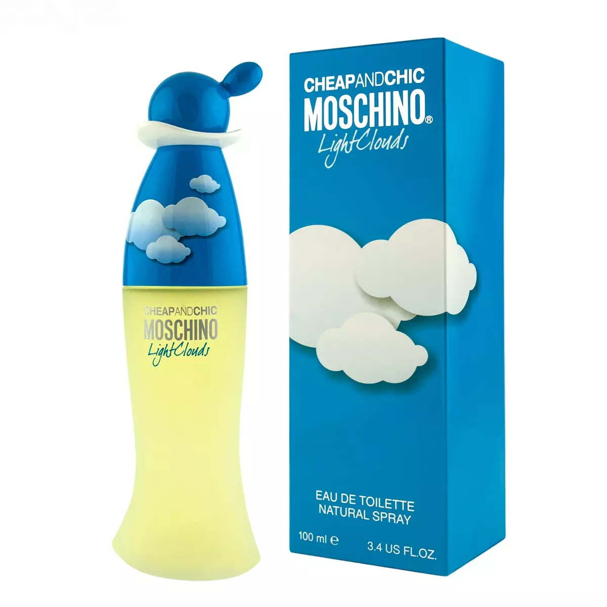 Moschino clouds. Туалетная вода Moschino cheap&Chic Light clouds. Москино Вайт Клауд духи. Moschino cheap & Chic Light clouds EDT, 100 ml. Голубые Москино Moschino духи мишка.