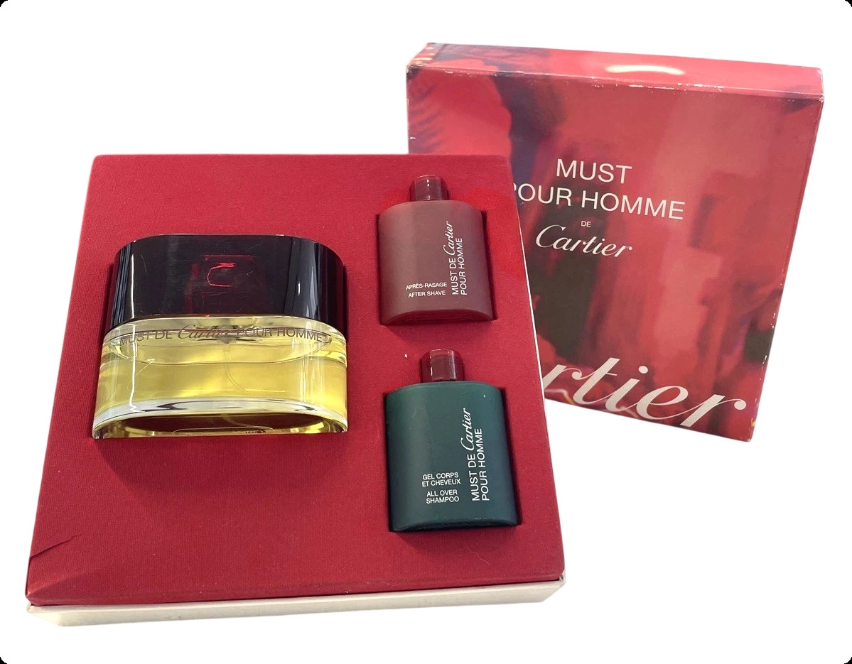 Cartier Must De Cartier Pour Homme Набор (туалетная вода 100 мл + гель для душа 30 мл + лосьон после бритья 30 мл) для мужчин