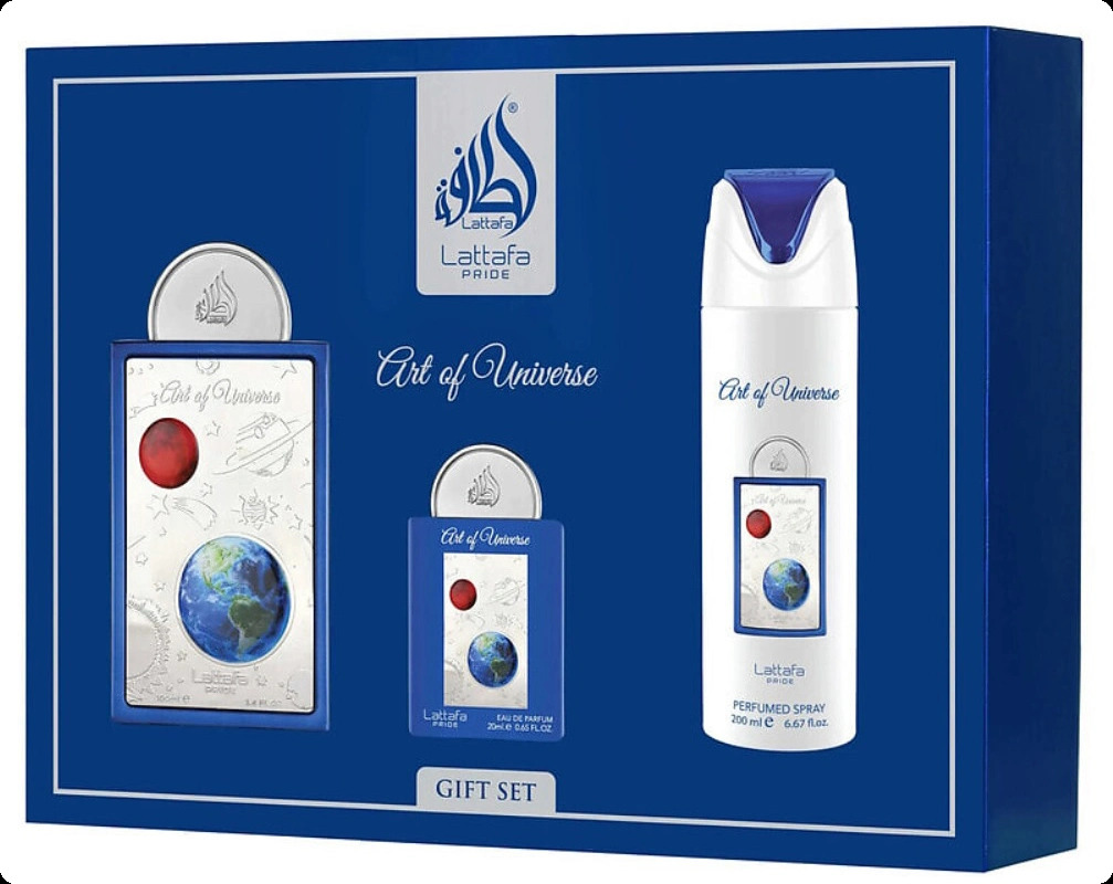 Lattafa Perfumes Art Of Universe Набор (парфюмерная вода 100 мл + парфюмерная вода 20 мл + дезодорант-спрей 200 мл) для женщин и мужчин