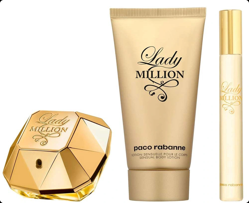 Paco Rabanne Lady Million Набор (парфюмерная вода 80 мл + парфюмерная вода 10 мл + лосьон для тела 100 мл) для женщин