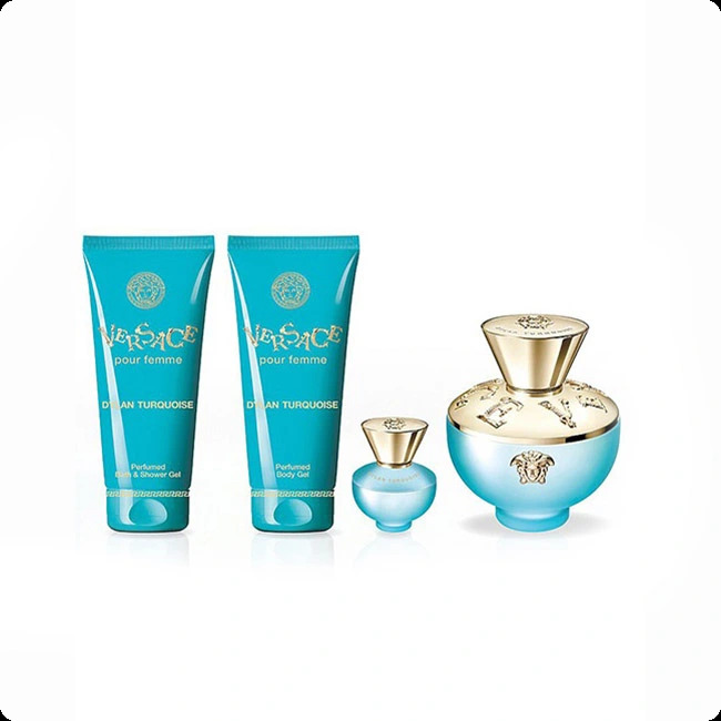 Versace Dylan Turquoise Pour Femme Набор (туалетная вода 100 мл + туалетная вода 5 мл + гель для душа 100 мл + парфюмированный гель 100 мл) для женщин