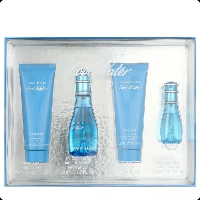 Davidoff Cool Water Набор (туалетная вода 50 мл + туалетная вода 15 мл + гель для душа 75 мл + лосьон для тела 75 мл) для женщин