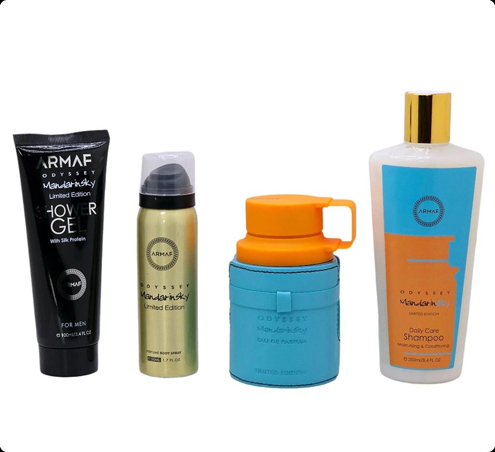 Armaf Odyssey Mandarin Sky Набор (парфюмерная вода 100 мл + гель для душа 100 мл + шампунь 250 мл + спрей для тела 50 мл) для мужчин