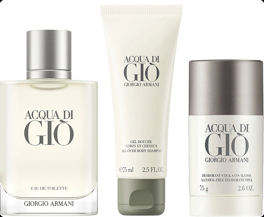 Giorgio Armani Acqua Di Gio Набор (туалетная вода 100 мл + гель для душа 75 мл + дезодорант-стик 75 гр) для мужчин