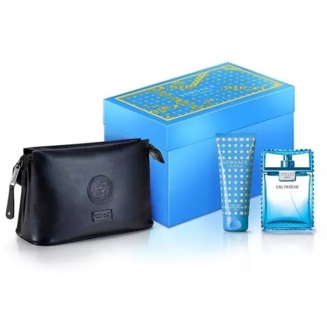 Подарочный набор versace. Versace man Eau Fraiche набор. Versace man Eau Fraiche 100 набор. Versace man Eau Fraiche набор (EDT 5 + A/sh Bal 25 + sh/g 25). Versace Eau Fraiche men набор подарочный.