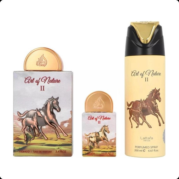 Lattafa Perfumes Art Of Nature II Набор (парфюмерная вода 100 мл + парфюмерная вода 20 мл + дезодорант-спрей 200 мл) для женщин и мужчин