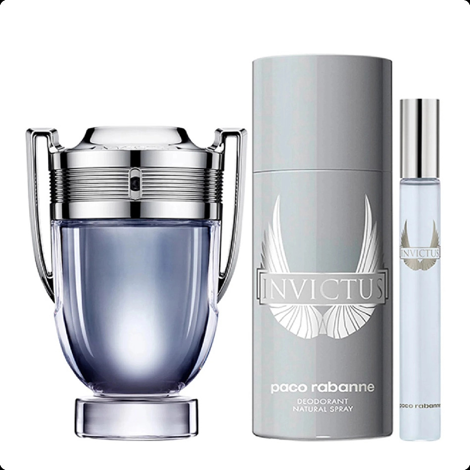 Paco Rabanne Invictus Набор (туалетная вода 100 мл + туалетная вода 10 мл + дезодорант-спрей 150 мл) для мужчин