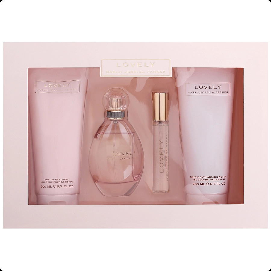 Sarah Jessica Parker Lovely Набор (парфюмерная вода 100 мл + парфюмерная вода 15 мл + гель для душа 200 мл + лосьон для тела 200 мл) для женщин