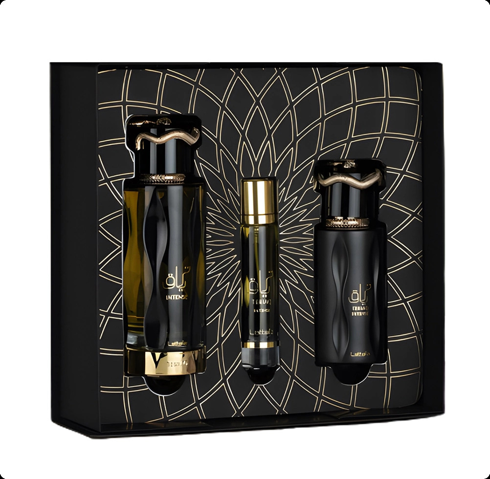 Lattafa Perfumes Teriaq Intense Набор (парфюмерная вода 100 мл + парфюмерная вода 12 мл + дымка для волос 50 мл) для женщин и мужчин