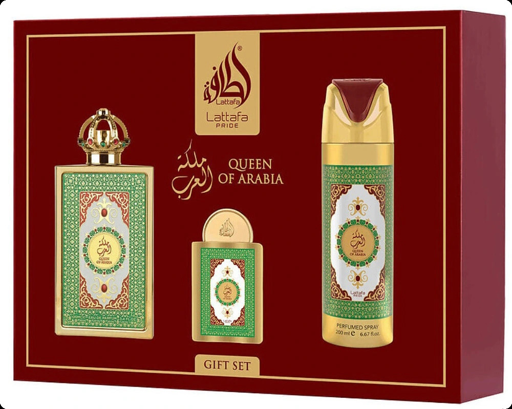 Lattafa Perfumes Queen of Arabia Набор (парфюмерная вода 100 мл + парфюмерная вода 20 мл + дезодорант-спрей 200 мл) для женщин