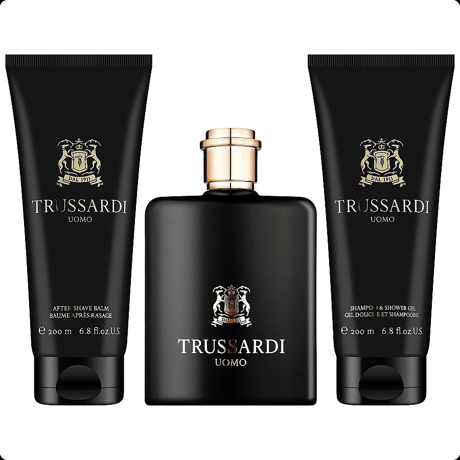 Trussardi Uomo Набор (туалетная вода 100 мл + гель для душа 200 мл + бальзам после бритья 200 мл) для мужчин