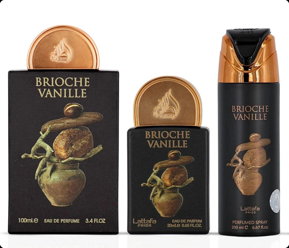 Lattafa Perfumes Pride Brioche Vanille Набор (парфюмерная вода 100 мл + парфюмерная вода 20 мл + дезодорант-спрей 200 мл) для женщин